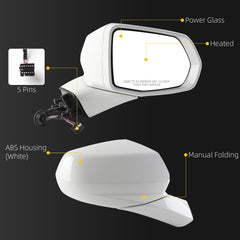 Rear View Mirror Assembly Compatible with Chevy Chevrolet Blazer 2019-2025 Manual Folding Heated Power Glass Replace 84698487 Right Passenger Side White(5Pins)