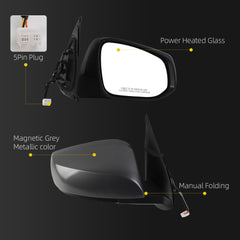 Passenger Side Mirror Compatible with 2016-2023 Toyota Tacoma Grey Right Door Mirror w/Power Glass/Heated Glass Feature Replace# TO1321348 8791004220 (5pins)