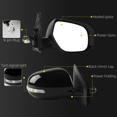 Right Passenger Side Mirror Compatible with 2014-2019 Mitsubishi Outlander Sport with Power Heated Glass, Power Folding, Turn Signal Light, Black Cap Replace# 7632B746(9Pins)