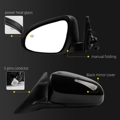 Passenger Side Mirror Compatible With 2012 2013 2014 Toyota Camry Right Door Mirror with Manual Folding Power Heated Glass Replace#TO1321276 8790806411(5Pins) Black Cover