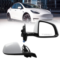 Side Rear View Mirror Compatible with 2020-2024 Tesla Model Y Power Heated Power Folding with Mirror Memory Right Passenger Side #1594112-00-C 159411200C (White 13pin)