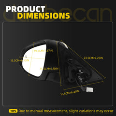 Left Driver Side Door Mirror Compatible With 2012 2013 2014 Toyota Camry Side View Mirror with Manual Folding Power Heated Glass Replace#TO1320276 8790906411(5Pins) White Cover