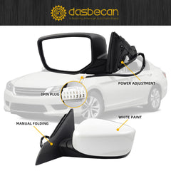 Driver Left Side Mirror Compatible with 2013-2017 Honda Accord With Power Glass Replaces# 76258T2FA11 HO1320272 Outer Rearview Mirror White Color (3Pins)