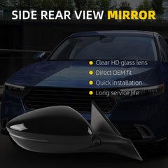 Side Rear View Mirror Black Compatible with 2023-2026 Honda Accord Power Heated Blind Spot Turn Signal Manual Folding HD Glass Passenger Right Mirror Assembly Replace# 76208-TVA-A31(8pin)