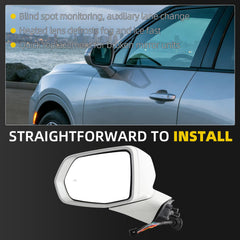 Rear View Mirror Assembly Compatible with Chevy Chevrolet Blazer 2019-2025 Manual Folding Heated Power Glass Blind Spot Turn Signal Light Replace 84698493 Left Driver Side White(14Pins)