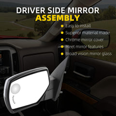 Left Driver Side Mirror Compatible with 2014-2018 Chevy Silverado GMC Sierra w/Puddle Light/Signal Light/Heated/Power Adjustment/Power Folding/Memory Chrome Cap Replace#22889519(14pins)