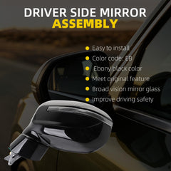 Driver Side Mirror Compatible With 2020-2026 Kia Telluride Power Heated Glass Blind Spot Turn Signal Manual Folding Left Door Mirror Replace# 87610-S9220 KI1320240 Eboy Black(8Pins)