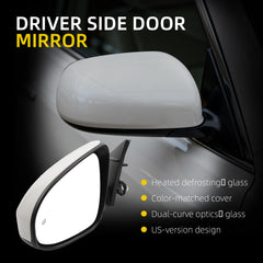Left Driver Side Door Mirror Compatible With 2012 2013 2014 Toyota Camry Side View Mirror with Manual Folding Power Heated Glass Replace#TO1320276 8790906411(5Pins) White Cover