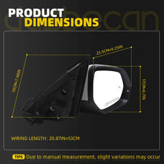 Right Passenger Side Mirror Compatible with 2018-2021 Volkswagen Atlas with Power Heated Glass, Manual Folding, Signal Light, Blind Spot Light, White Mirror Cover Replace# VW1321177 (8Pins)