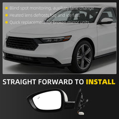 Side Rear View Mirror Compatible with 2023-2026 Honda Accord Power Heated Blind Spot Manual Folding HD Glass White Driver Left Door Mirror Replace# 7625830AA11 HO1320356(7pin)