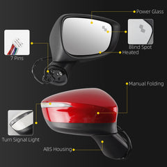 Side Mirror For Mazda CX-5 2015 2016 Blind Spot Right 7 Pins Red Passenger Side Rear View Mirror Power Glass Heated Turn Signal Light Manual Folding Door Mirrors OE# KR2269182B CLH85707052
