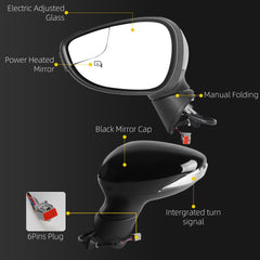 Left Driver Side Mirror Compatible with 2009-2017 Ford Fiesta with Power Heated Glass, Turn Signal, Manual Folding, Black Texture Cap Replace#FO1320458 FO1320459 (6Pins)