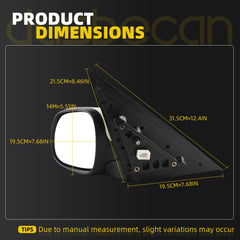 Left Driver Side Mirror Compatible with 2014-2019 Kia Soul Base with Power Glass, Manual Folding, Non-Heated, White Mirror Cap Replace#87610B2500 KI1320194 (3Pins)