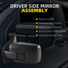 5pins Left Outside Mirror Assembly Compatible With 2021 2022 2023 2024 Ford F-150 Power Adjustment Heated Manual Folding Matte Black Rearview Mirror