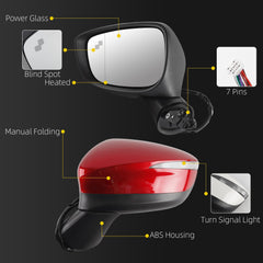 Side Mirror For Mazda CX-5 2015 2016 Blind Spot Left 7 Pins Red Driver Side Rear View Mirror Power Glass Heated Turn Signal Light Manual Folding Door Mirrors OE# KR2569181A CLH85707051