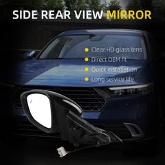 Side Rear View Mirror Black Compatible with 2023-2026 Honda Accord Power Heated Blind Spot Manual Folding HD Glass Lens Driver Left Mirror Assembly Replace#7625830AA11 HO1320356(7pin)