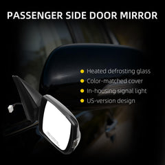 Right Passenger Side Mirror Compatible with 2011-2015 Kia Sorento with Power Heated Glass, Turn Signal Light, Black Mirror Cap, Manual Folding Replace# KI1321146 (7Pins)