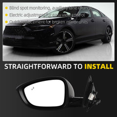 Side Rear View Mirror Black Compatible with 2023-2026 Honda Accord Power Heated Blind Spot Turn Signal Manual Folding HD Glass Driver Left Mirror Assembly Replace#76258-TVA-A31(8pin)