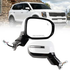 Passenger Side Mirror Compatible With 2020-2026 Kia Telluride Power Heated Glass Blind Spot Turn Signal Manual Folding Right Door Mirror Replace# 87620-S9220 KI1321240 White Pearl(8Pins)