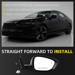 Side Rear View Mirror Black Compatible with 2023-2026 Honda Accord Power Heated Blind Spot Manual Folding HD Glass Passenger Right Mirror Assembly Replace#76208TVAA22 HO1321356(7pin)