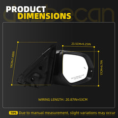 Right Passenger Side Mirror Compatible with 2018-2021 Volkswagen Atlas with Power Heated Glass, Manual Folding, Signal Light, Blind Spot Light, Black Mirror Cover Replace# VW1321177 (8Pins)