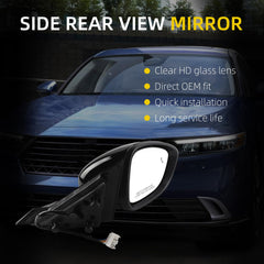 Side Rear View Mirror Black Compatible with 2023-2026 Honda Accord Power Heated Blind Spot Manual Folding HD Glass Passenger Right Mirror Assembly Replace#76208TVAA22 HO1321356(7pin)
