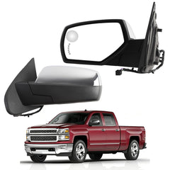 Left Driver Side Mirror Compatible with 2014-2018 Chevy Silverado GMC Sierra w/Puddle Light/Signal Light/Heated/Power Adjustment/Power Folding/Memory Chrome Cap Replace#22889519(14pins)