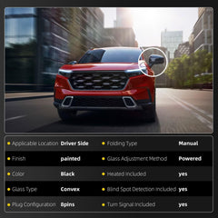 Left Driver Side Door Mirror Compatible with 2023-2027 Honda CRV C-RV with Heated Turn Signal Light Blind Spot Detection Manual folding Power Glass Black 8pins