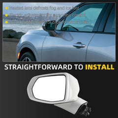 Rear View Mirror Assembly Compatible with Chevy Chevrolet Blazer 2019-2025 Manual Folding Heated Power Glass Turn Signal Light Replace 84539677 Left Driver Side White(7Pins)