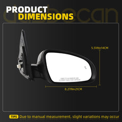 Passenger Side Mirror Compatible With 2018-2023 Hyundai Kona Right Door Mirror w/Power Heated Glass, Manual Folding, Signal Light, Blind Spot Light Replace#87620J9130 (8pins) Black