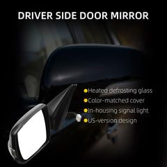 Left Driver Side Mirror Compatible with 2011-2015 Kia Sorento with Power Heated Glass, Turn Signal Light, Manual Folding, Black Mirror Cap Replace# KI1320146 (7Pins)