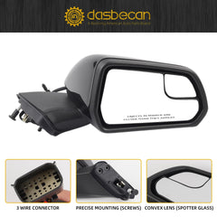 Right Passenger Side Mirrror Assembly Compatible with Ford Mustang 2015-2020 with Spotter Glass Replaces FO1321595 FR3Z17682M-PFM FR3Z17D742AAPTM Black 3Pins