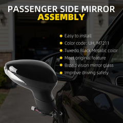 Right Passenger Side Mirror Compatible with 2009-2017 Ford Fiesta with Power Heated Glass, Turn Signal, Manual Folding, Black Texture Cap Replace#FO1321458 FO1321459 (6Pins)