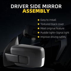 11pins Left Side Mirror Assembly Compatible With 2021 2022 2023 2024 Ford F-150 Power Adjustment, Heated,Puddle Light,Blindspot,Turn Light,Manual Folding Matte Black Outside Mirror