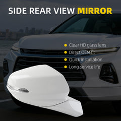 Rear View Mirror Assembly Compatible with Chevy Chevrolet Blazer 2019-2025 Manual Folding Heated Power Glass Turn Signal Light Replace 84539678 Right Passenger Side White(7Pins)