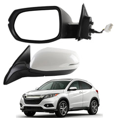 Left Driver Side Mirror Compatible with 2017-2022 Honda HRV EXL with Power Heated Glass, Manual Folding, Turn Signal, Platinum White Pearl Replace# HO1320286 (6Pins)