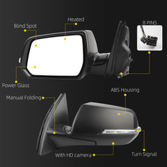 Side Rear View Mirror Compatible with 2022-2023 Chevy/Chevrolet Traverse LT Door Rearview Mirror Heated Manual Folding Turn Signal Blind Spot With HD Camera Driver Left 84952624(8pin)