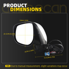 Left Driver Side Mirror Compatible With 2009-2014 Honda Fit Door Mirror with Manual Folding Power Glass Non-Heated Black Replace# HO1320246 76258-TK6-305 76258TK6305(3 Pins)