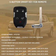 Key Fob Replacement Compatible with Chevy Silverado 1500 2500 3500 GMC Sierra 2019 2020 Proximity Smart Keyless Entry Remote Control 13529632 HYQ1EA ( Battery Included ) 13591396 13508398