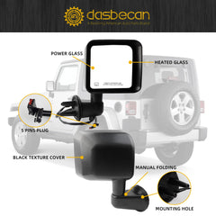 Right Passenger Side Mirror Compatible with 2015 2016 2017 Jeep Wrangler JK Power Heated Manual Folding Door Mirror ‎Textured Black Replaces#CH1321390 68249846AD 68125584AA (5Pins)