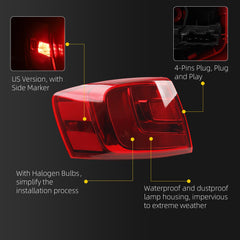 Driver Tail Light Assembly Compatible with 2011-2014 Volkswagen Jetta Rear Lamp Outer Left Side with Halogen Bulbs Rear Taillight, Cannot fit to Hybrid Replaces# VW2804107 5C6945095D - Dasbecan