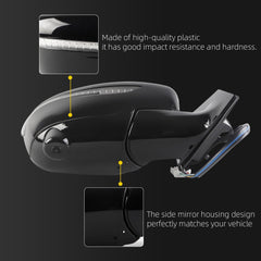 Passenger Side Mirror Black Compatible with 15-24 Nissan Murano | Heated Power Folding Power Glass With Turn Signal Light Camera Right Rear View Mirror Replaces NI1321288 96301-5AA4C 13Pins