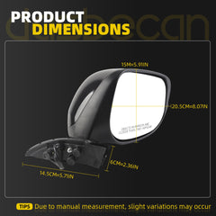 Right Passenger Side Mirror Compatible With 2009-2014 Honda Fit Door Mirror with Manual Folding Power Glass Non-Heated Black Replace# HO1321246 76208-TK6-305 76208TK6305(3 Pins)