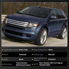 Left Driver Side Door Mirror Compatible with 2009-2011 Ford Edge Non-Heated To 02-07-2011 Production Date Replaces# AT4Z17683AA FO1320371 Black (3Pins)