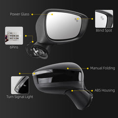 Side Mirror For Mazda CX-5 2015 2016 Blind Spot Right 6 Pins Black Passenger Side Rear View Mirror Power Glass Turn Signal Light Manual Folding Door Mirrors OE# MA1321208 CLH85707056