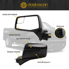 Left Driver Side Mirror Compatible with 19-24 Chevy Silverado 1500, GMC Sierra with Power Heated Glass/Blind Spot Mirror/Manual Folding/Glossy Black Cover Replace#GM1320583 84823218(5 Pins)