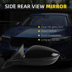 Side Rear View Mirror Black Compatible with 2023-2026 Honda Accord Power Heated Blind Spot Turn Signal Manual Folding HD Glass Driver Left Mirror Assembly Replace#76258-TVA-A31(8pin)