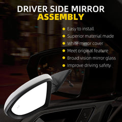 Left Side Mirror Assembly Compatible with 2019-2023 Volkswagen Jetta Driver Side Door Mirror Power Heated Glass Manual Folding Blind Spot Light White Replaces#VW1320182 198074012590(5+2pin)