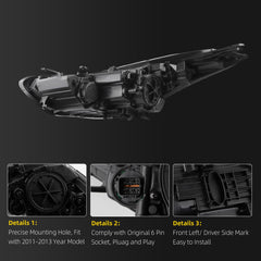 Left Driver Side Headlight Assembly Compatible with 2011 2012 2013 Hyundai Elantra Front Headlamp Replace# 921013Y000 HY2502161