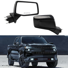 Passenger Side Mirror Compatible with 19-24 Chevy Silverado 1500, GMC Sierra with Power Heated Glass/Temperature Sensor/Manual Folding/Glossy Black Mirror Cap Replace#GM1321583 (7 Pins)